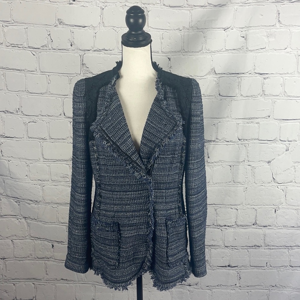 Rebecca Tyler Blue Stripe Frayed Jacket Sz 10